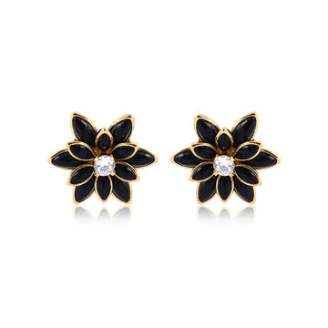 18K Gold Layered Oro Laminado Multi-Color Flower Design Push Back Earrings 21.0019/2/7/17/30/92/3 (More Colors)